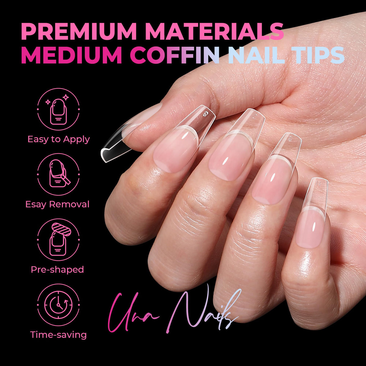 UNA GELLA medium coffin profile highlighting tapered lines for elongated fingers