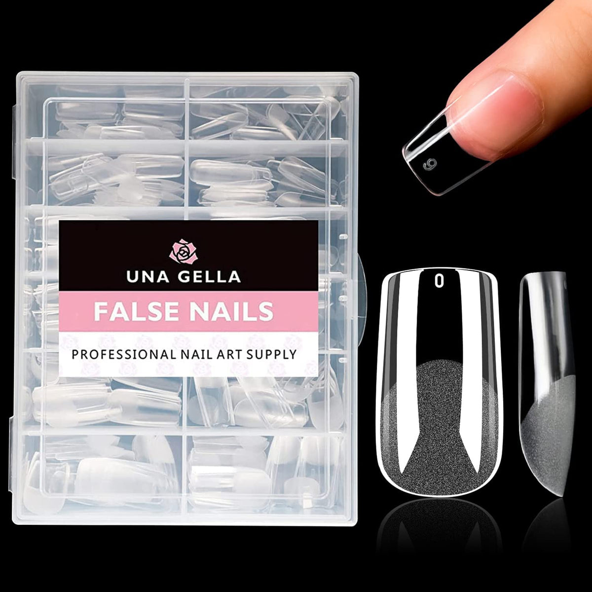 UNA GELLA clear tips with nail art demonstrating true color payoff
