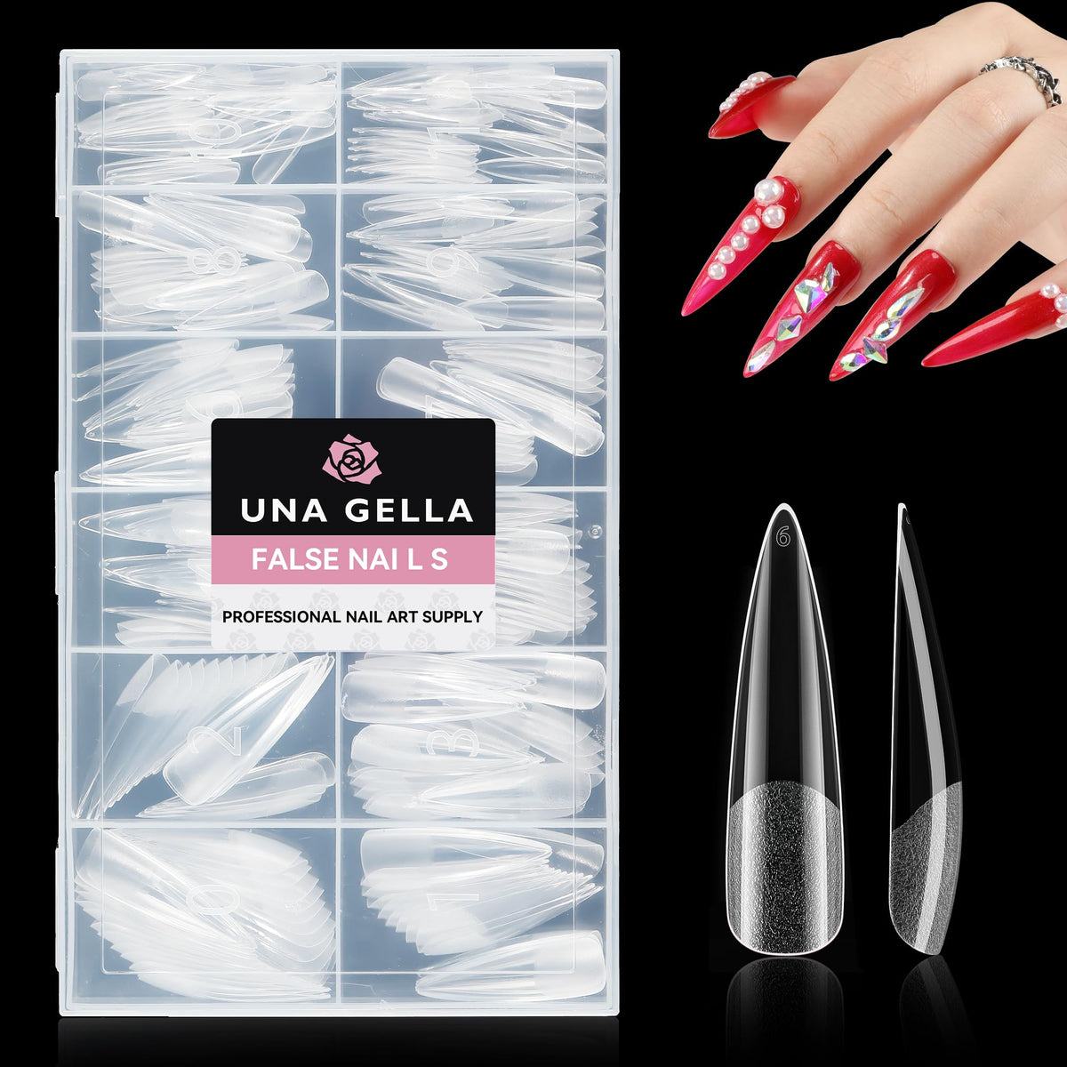 UNA GELLA tip fitted at nail bed showing thin back edge comfortable fit