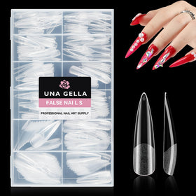 UNA GELLA tip fitted at nail bed showing thin back edge comfortable fit