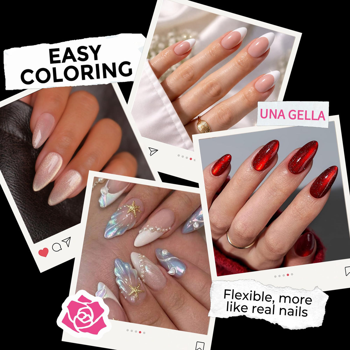 UNA GELLA close-up of tip curvature highlighting smooth edges for natural fit