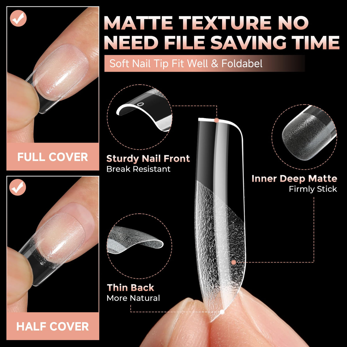UNA GELLA clear tip applied on natural nail demonstrating natural look and smooth finish