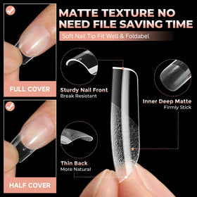 UNA GELLA clear tip applied on natural nail demonstrating natural look and smooth finish