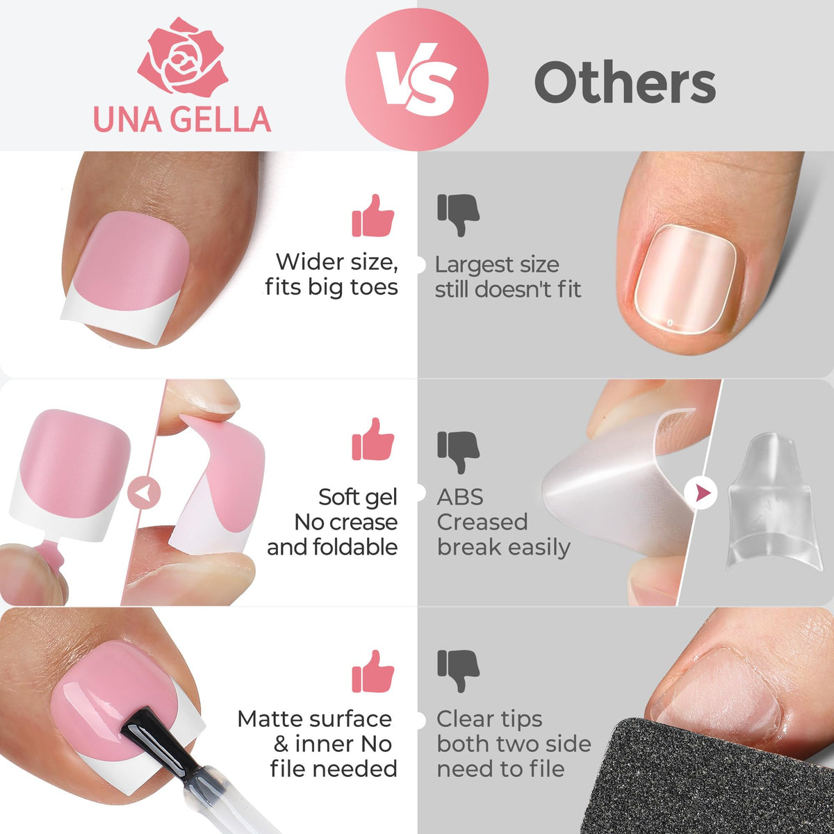 UNA GELLA tips being applied with glue for quick at-home pedicure benefit
