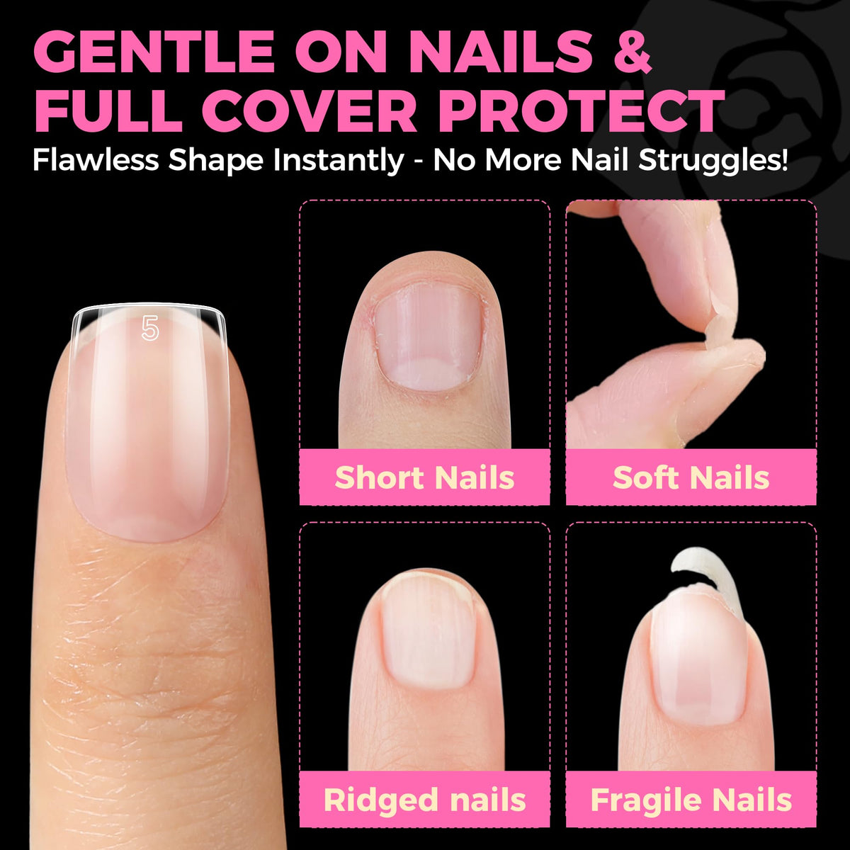 UNA GELLA tips with acrylic overlay demonstrating compatibility benefit