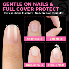 UNA GELLA tips with acrylic overlay demonstrating compatibility benefit