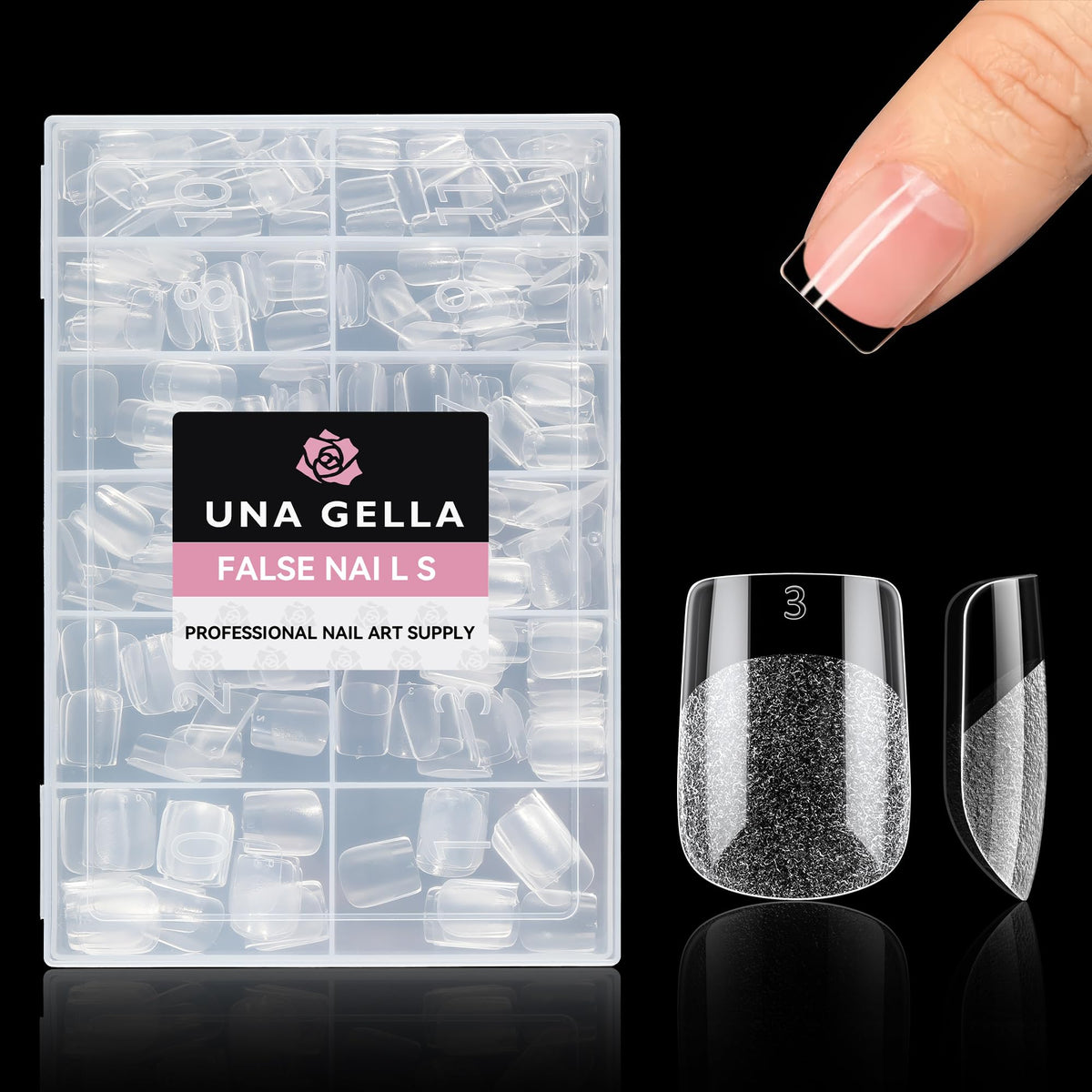 UNA GELLA kit contents arranged highlighting tips quantity and variety