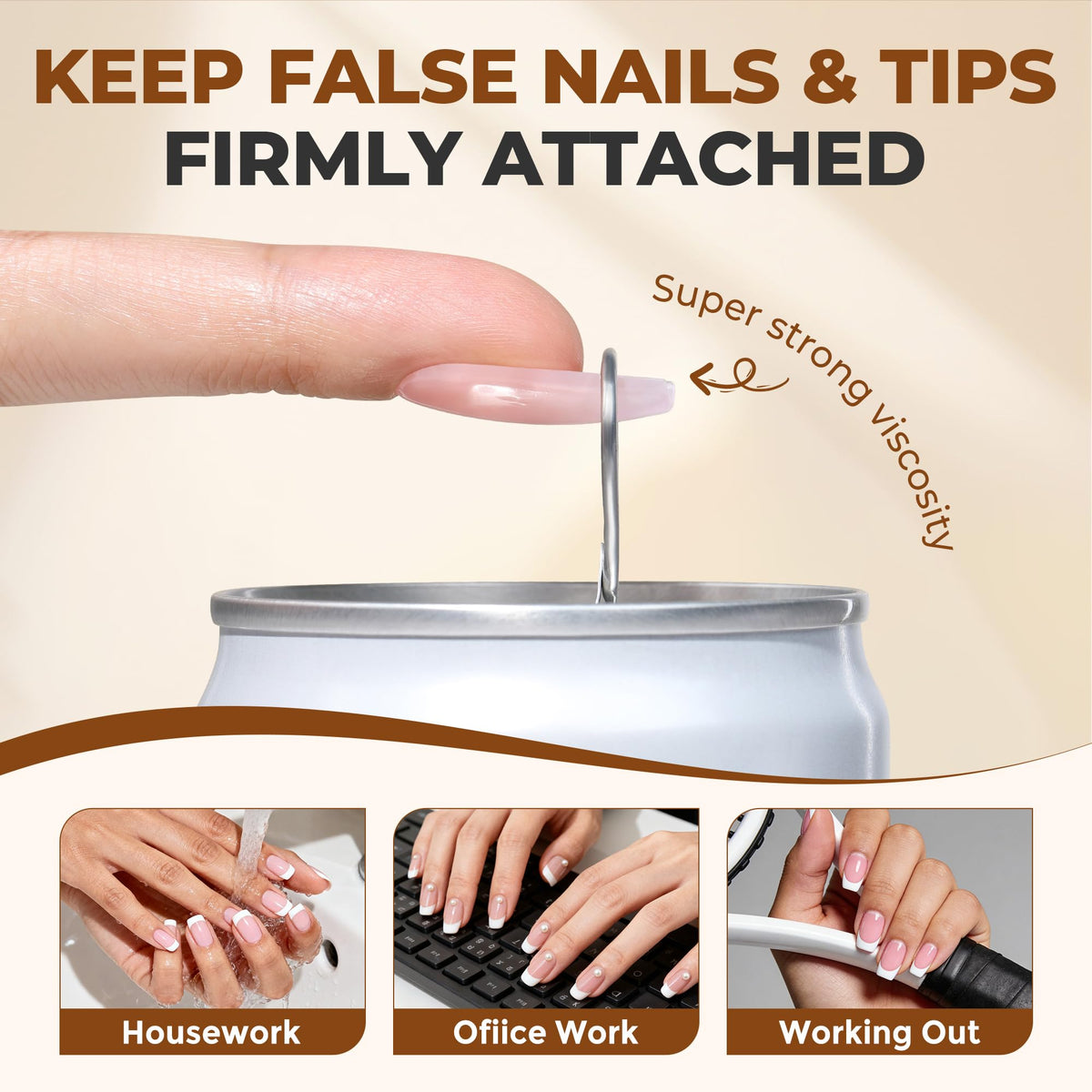 UNA GELLA applying glue to press-on nail demonstrating easy use