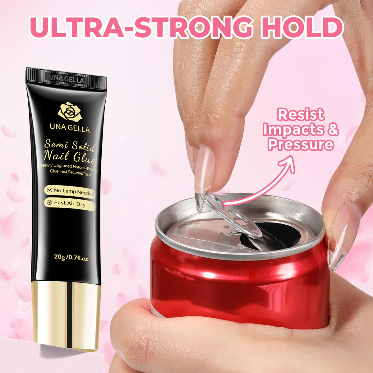 UNA GELLA bonding a press-on nail highlighting strong hold benefit