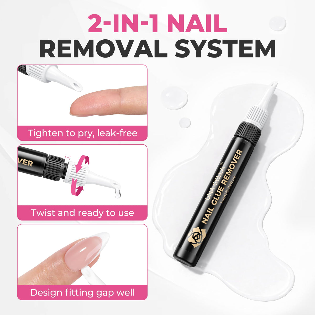 UNA GELLA rotary remover neck detail demonstrating spill-free flow control