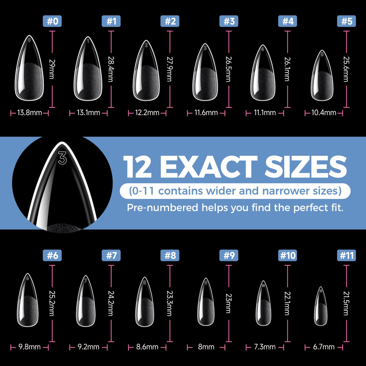 UNA GELLA scale comparison on a hand showing medium stiletto length benefit