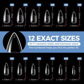 UNA GELLA scale comparison on a hand showing medium stiletto length benefit