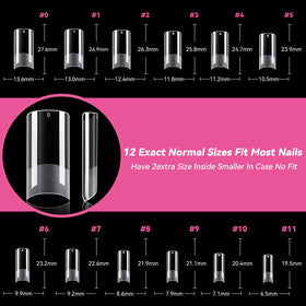 UNA GELLA tips held next to a finger to show medium length scale