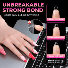 UNA GELLA tip next to natural nail to show seamless scale match