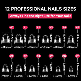 UNA GELLA tips next to a ruler showing extra-short scale for realistic sizing