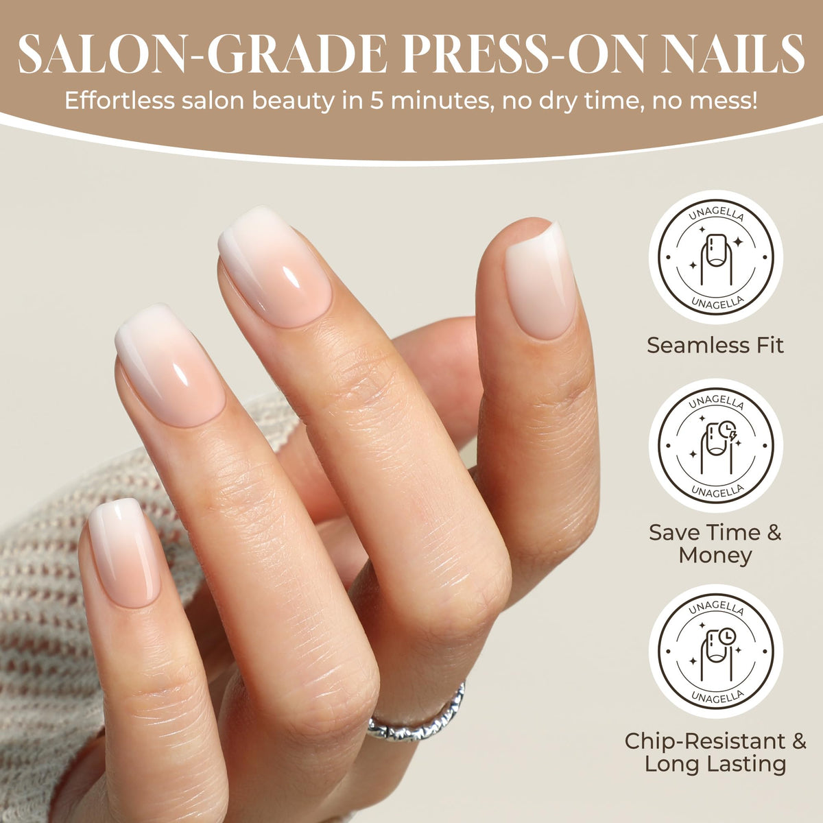 UNA GELLA side profile showing flexible soft gel fit at the cuticle for comfort