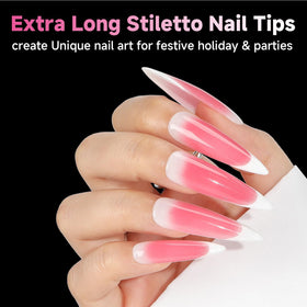 UNA GELLA side profile of extra long stiletto tip demonstrating pointed silhouette