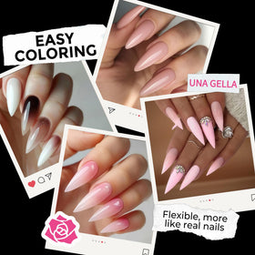 UNA GELLA size chart display with numbered tips for accurate sizing and quick pick