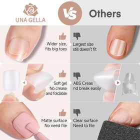 UNA GELLA size chart with numbered tabs for easy precise fitting