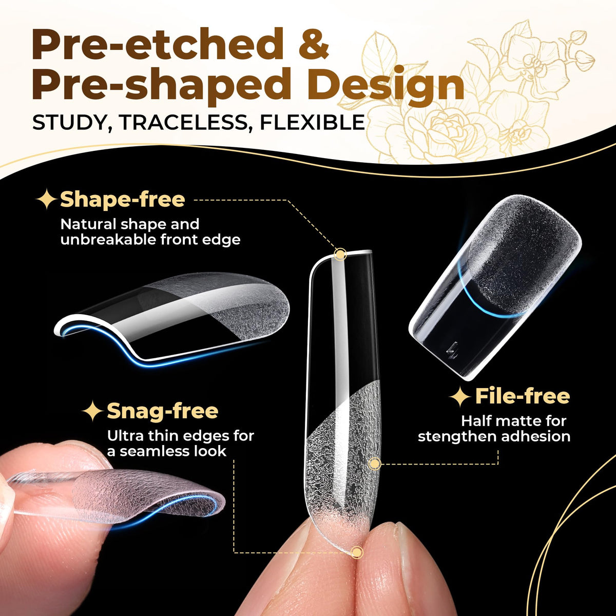 UNA GELLA visible size labels on tips for quick selection and accurate fit