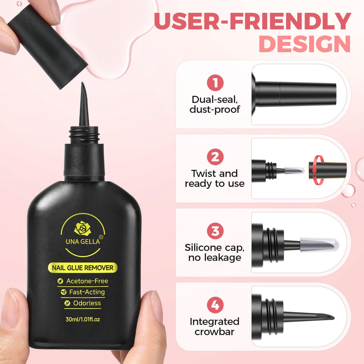 UNA GELLA size comparison with a coin to show the compact 30ML travel-friendly bottle