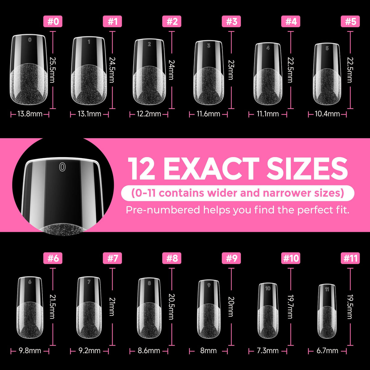 UNA GELLA stacked sizes displayed to show scale and size range