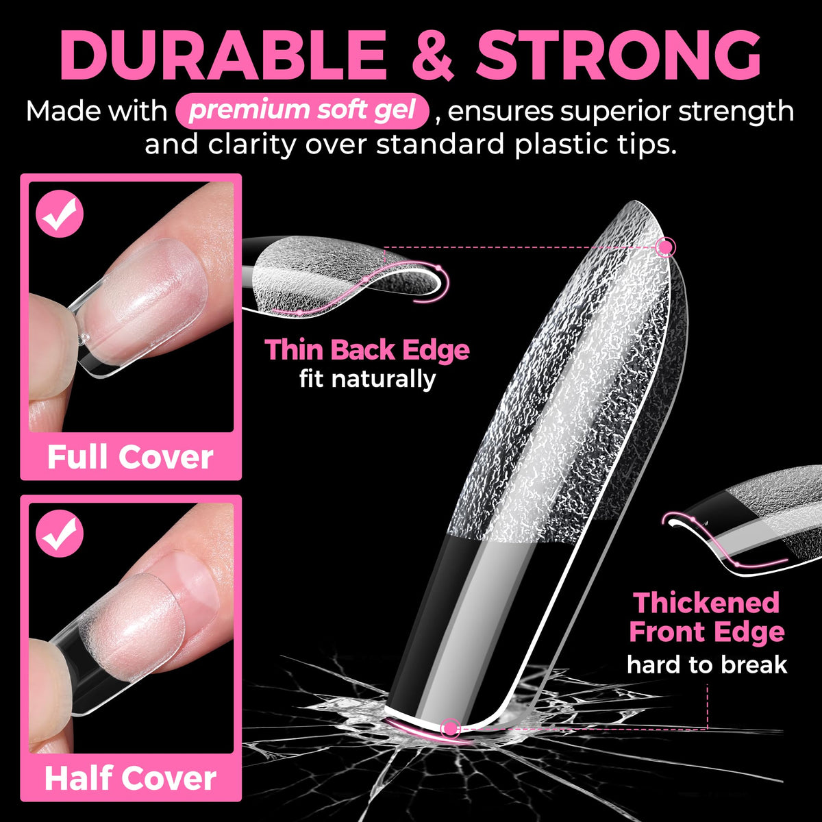 UNA GELLA edge thickness and texture close-up highlighting durable front edge