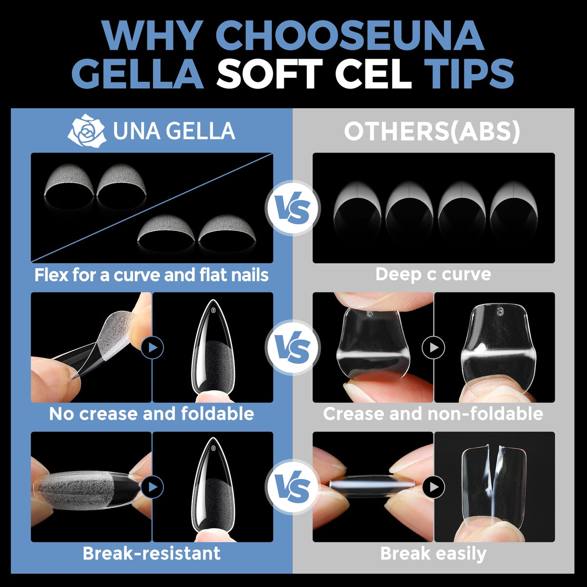 UNA GELLA flexible tip bending demonstration returning to shape without creases