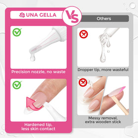 UNA GELLA glue texture on fingertip showing consistency, precise dosing