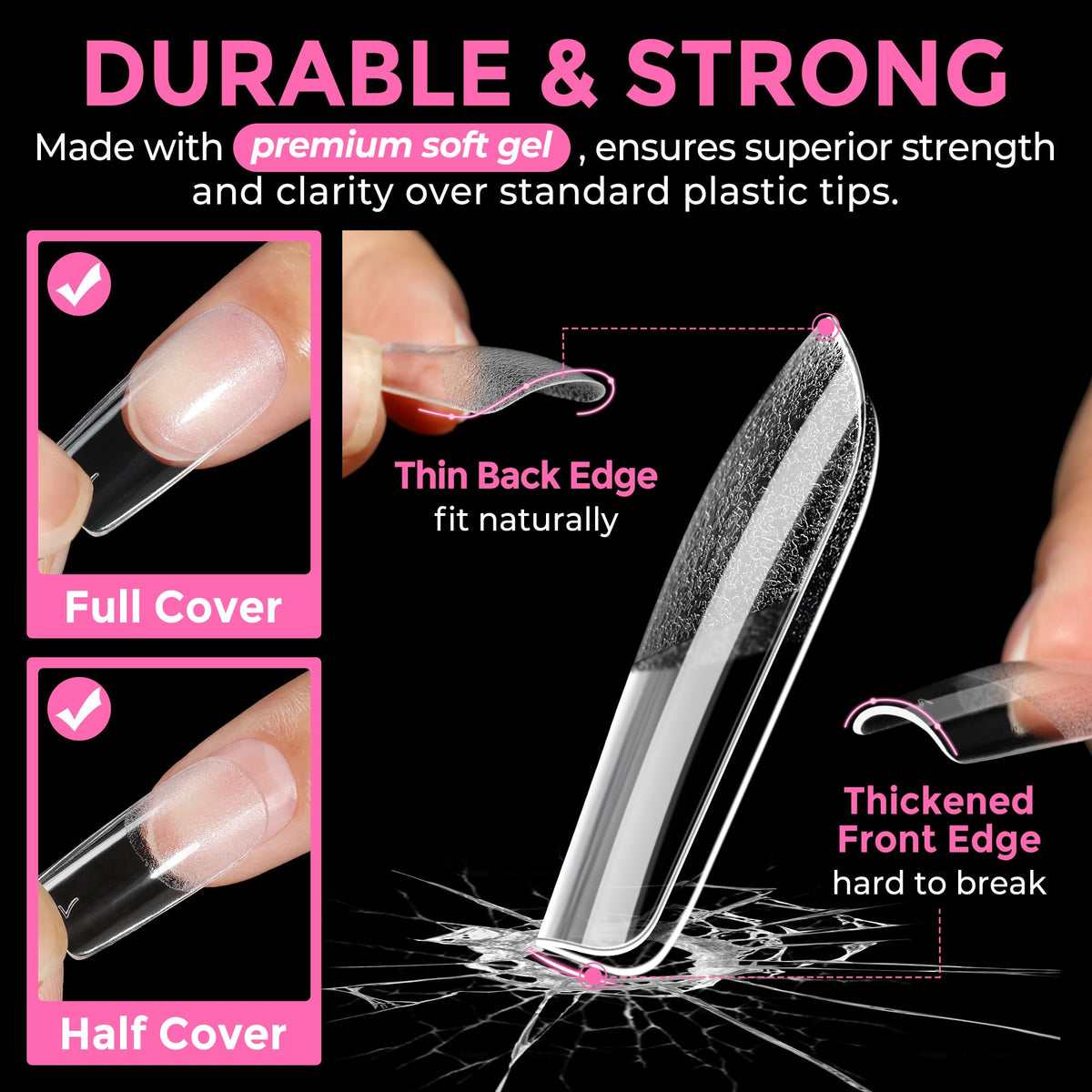 UNA GELLA tip applied to natural nail demonstrating seamless look