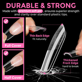 UNA GELLA tip applied to natural nail demonstrating seamless look