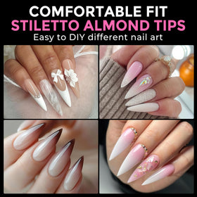 UNA GELLA close-up of stiletto tip curvature highlighting comfortable fit benefit