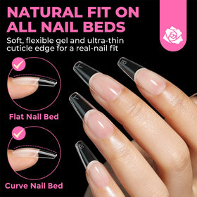 UNA GELLA side profile of tip edge showing shallow curve for comfortable press-on