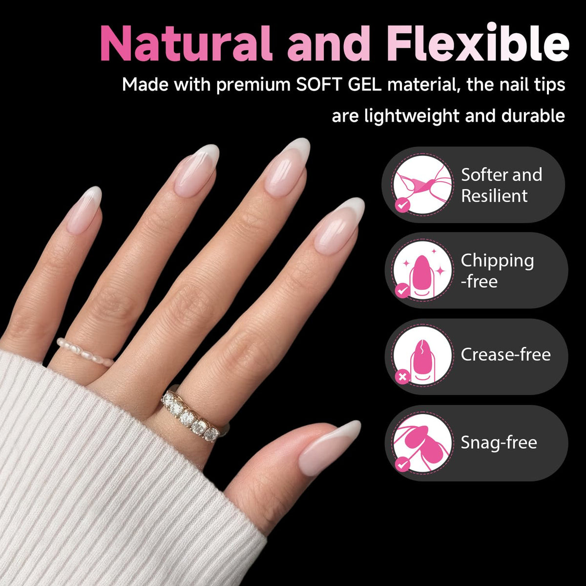UNA GELLA press-on tip applied to natural nail for seamless look