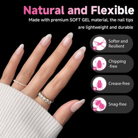 UNA GELLA press-on tip applied to natural nail for seamless look