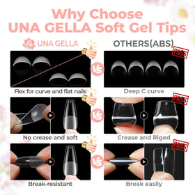 UNA GELLA tip size layout displaying twelve sizes for accurate custom fit