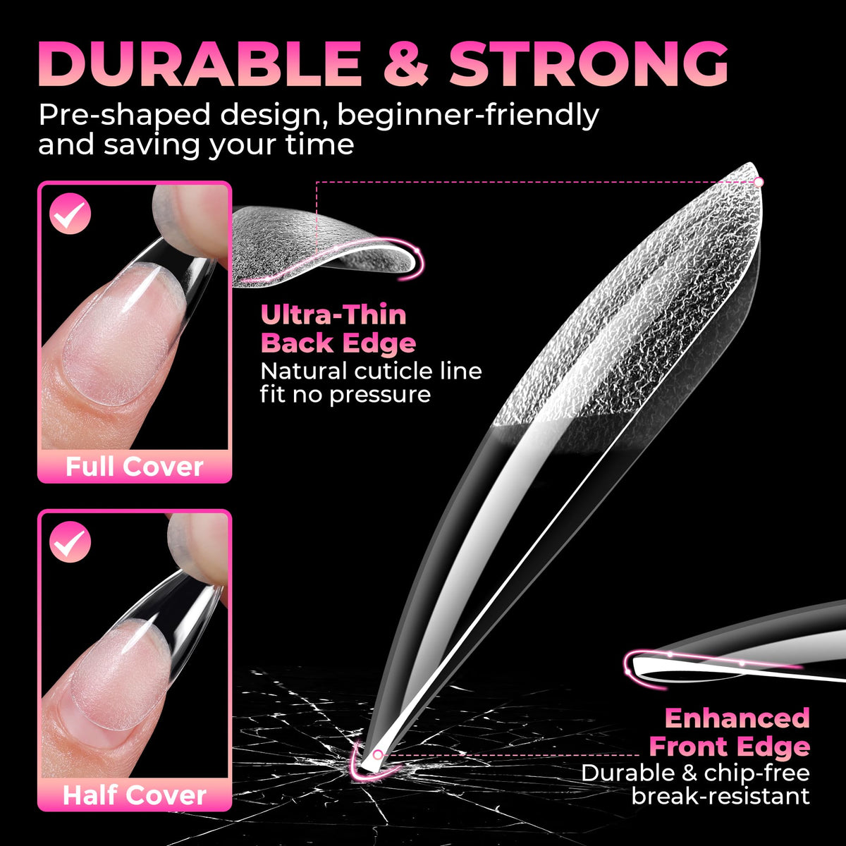 UNA GELLA detailed view of reinforced tip edge showing bend resistance and durability