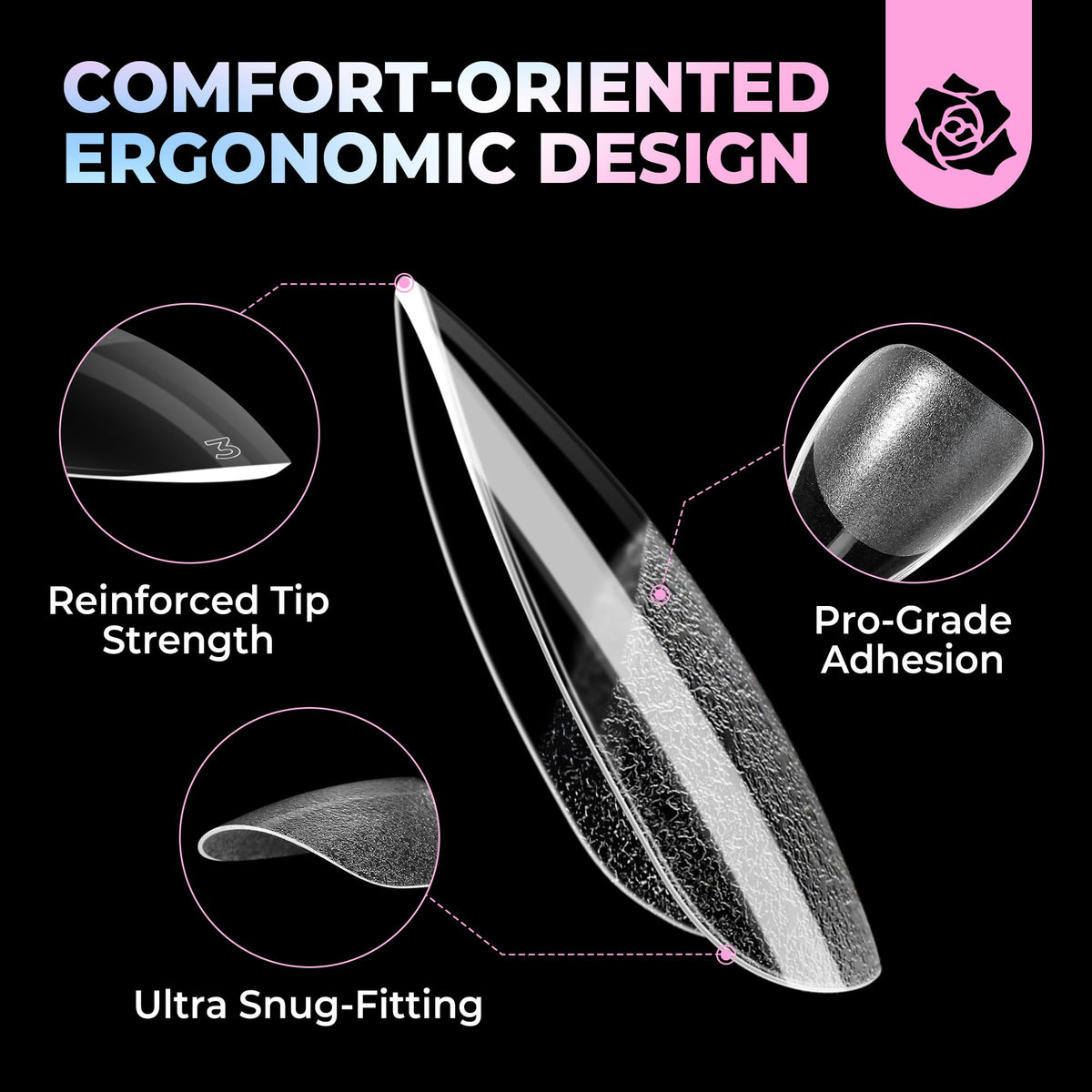 UNA GELLA edge profile showing thicker front and thin back, impact resistance