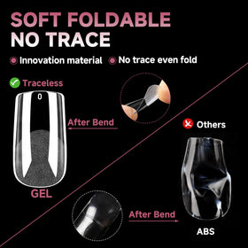 UNA GELLA tips held in hand demonstrating medium square scale