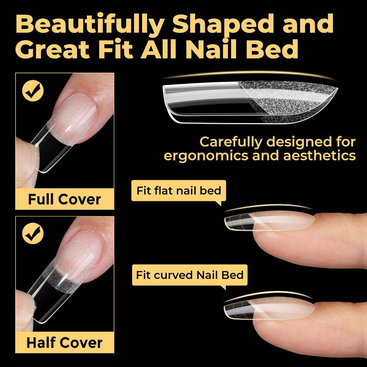 UNA GELLA tips in use application being pressed onto natural nails for quick fit