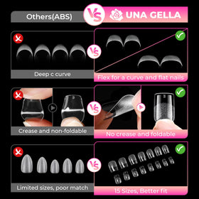 UNA GELLA tips placed beside a natural nail for size and scale comparison