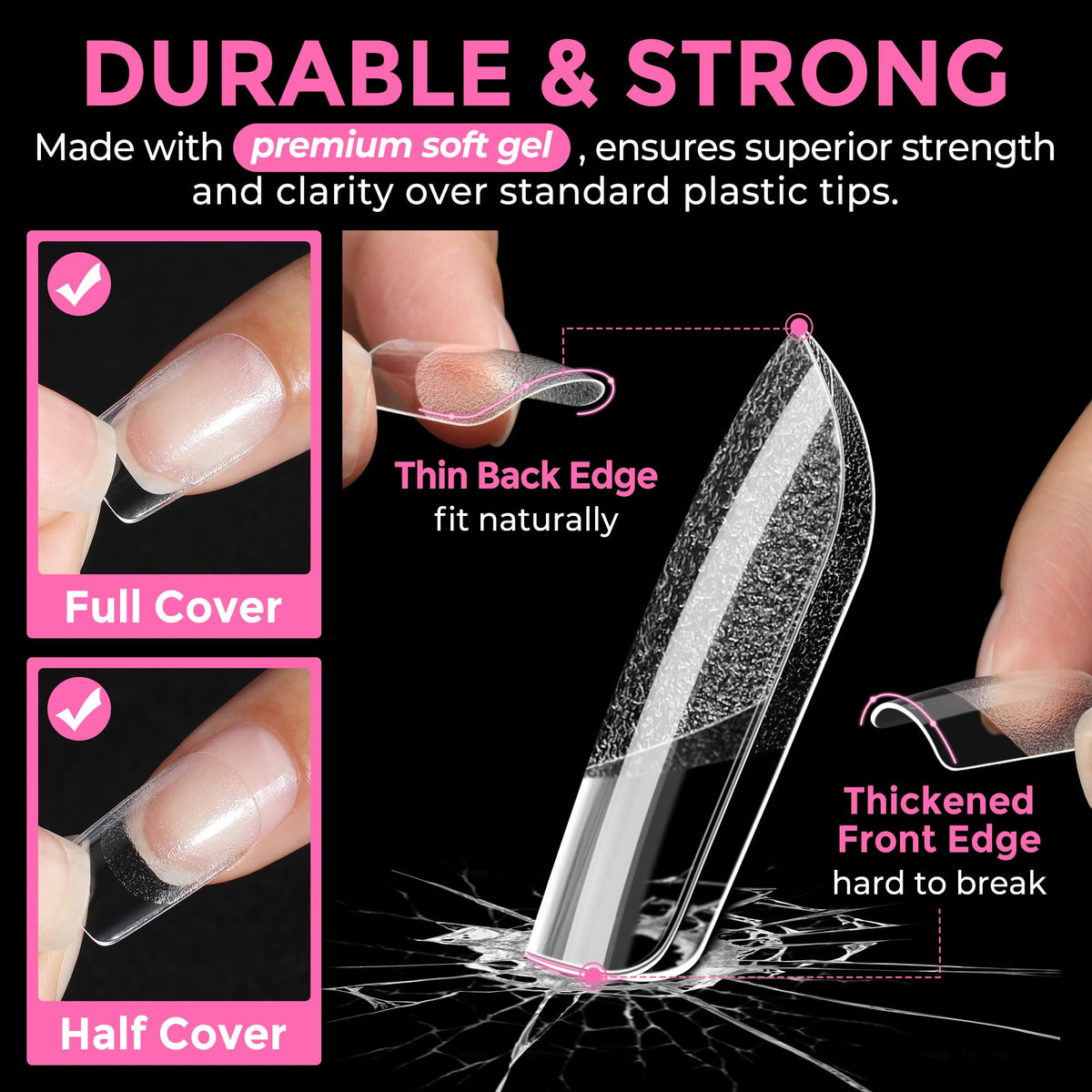 UNA GELLA tips with gel polish applied illustrating true color payoff