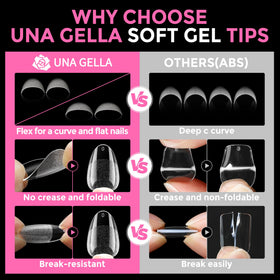 UNA GELLA trimmed and polished sample nails showing customizable finish benefit