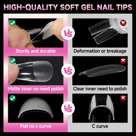 UNA GELLA trimmed coffin tips demonstrating shaping possibilities and durable edge benefit