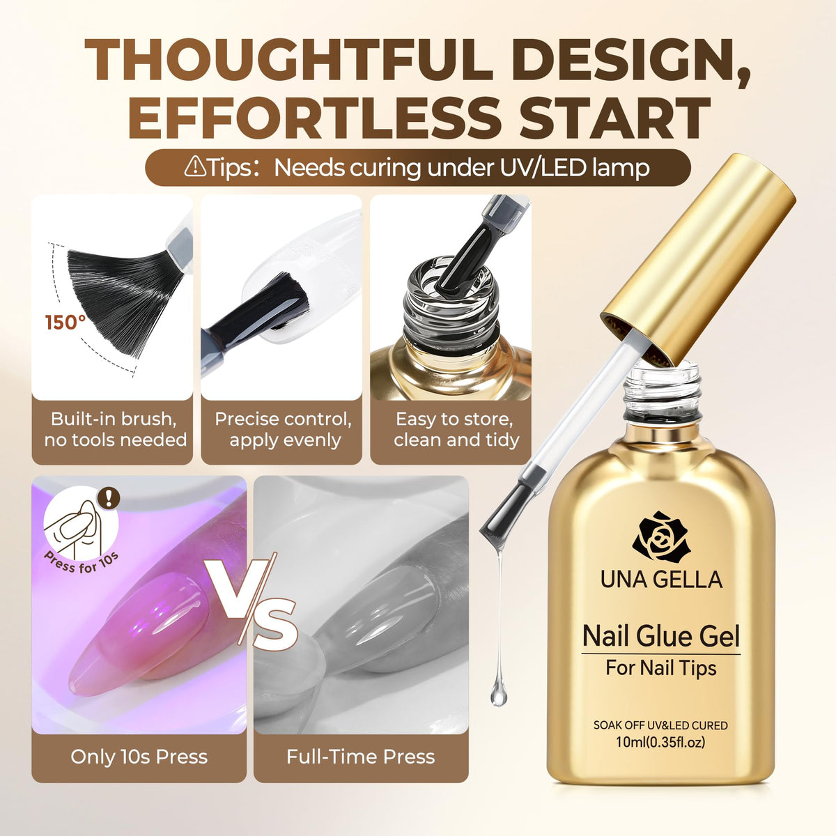 UNA GELLA curing under UV lamp illustrating fast, crystal-clear set benefit