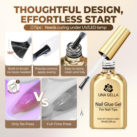 UNA GELLA curing under UV lamp illustrating fast, crystal-clear set benefit