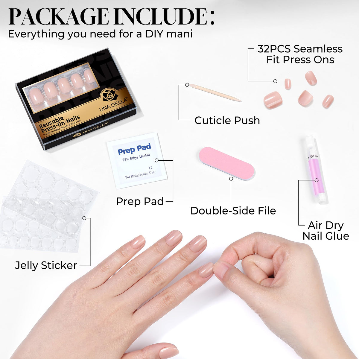 UNA GELLA wedding-ready manicure on hands showing elegant event-appropriate style