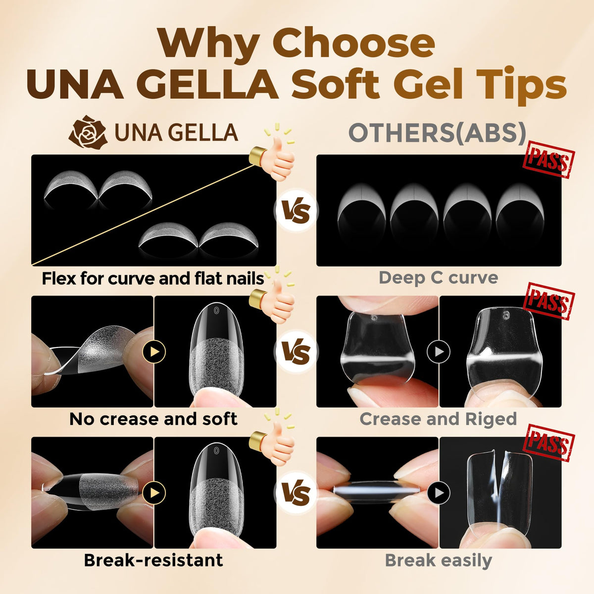 UNA GELLA worn on hands in lifestyle shot showing natural almond shape benefit: salon finish at home
