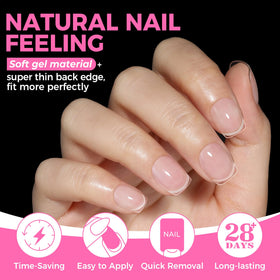 UNA GELLA thin base edge fitting flat against natural nail for seamless look