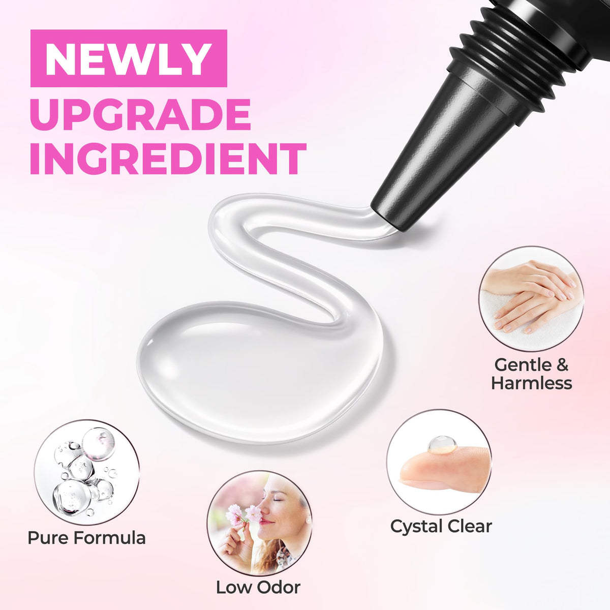 UNA GELLA bonding result on clear nail tip showing transparent non-yellowing finish